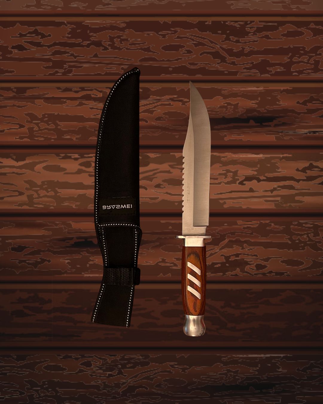 Faca de Churrasco ClassicEdge – Aço Inox com Cabo de Madeira e Detalhes Metálicos