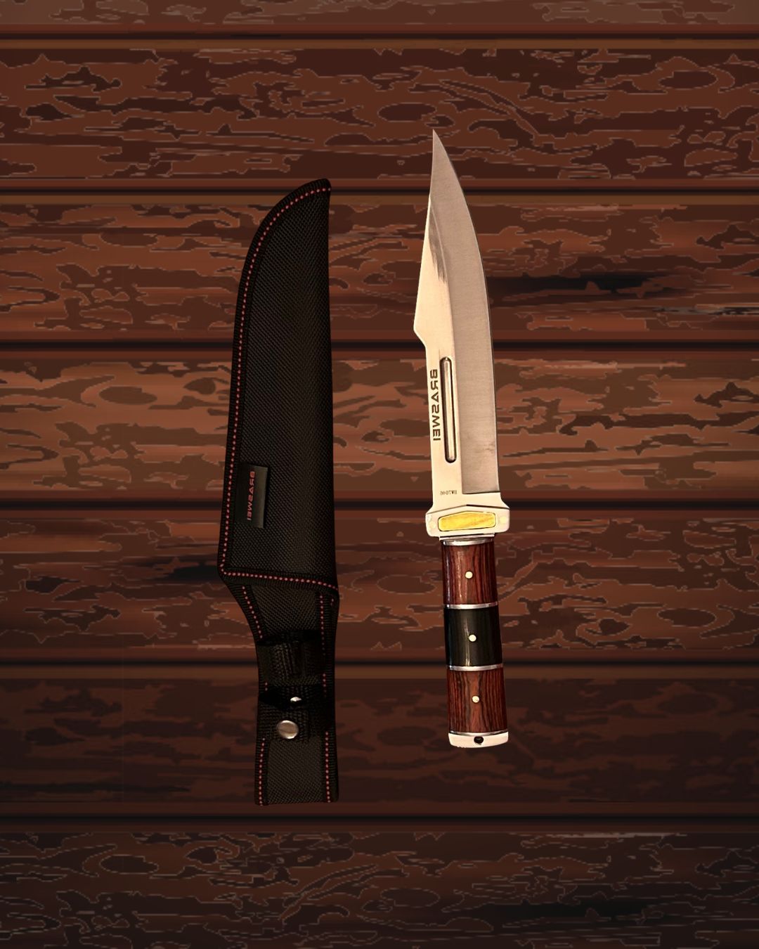 Faca de Churrasco GoldCut – Aço Inox com Cabo de Madeira Nobre e Detalhes Dourados