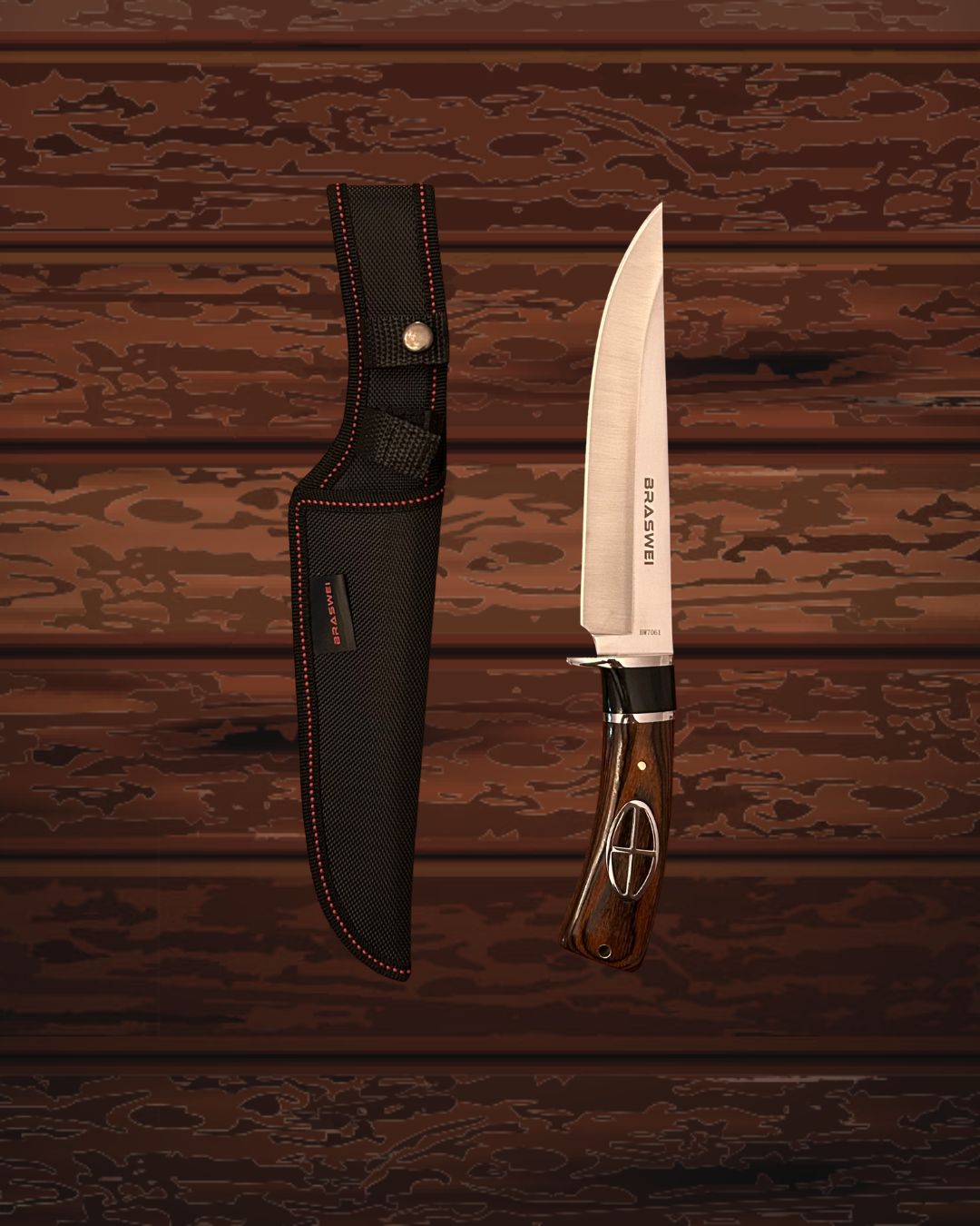 Faca de Churrasco HunterEdge – Aço Inox 31 cm com Cabo Decorado