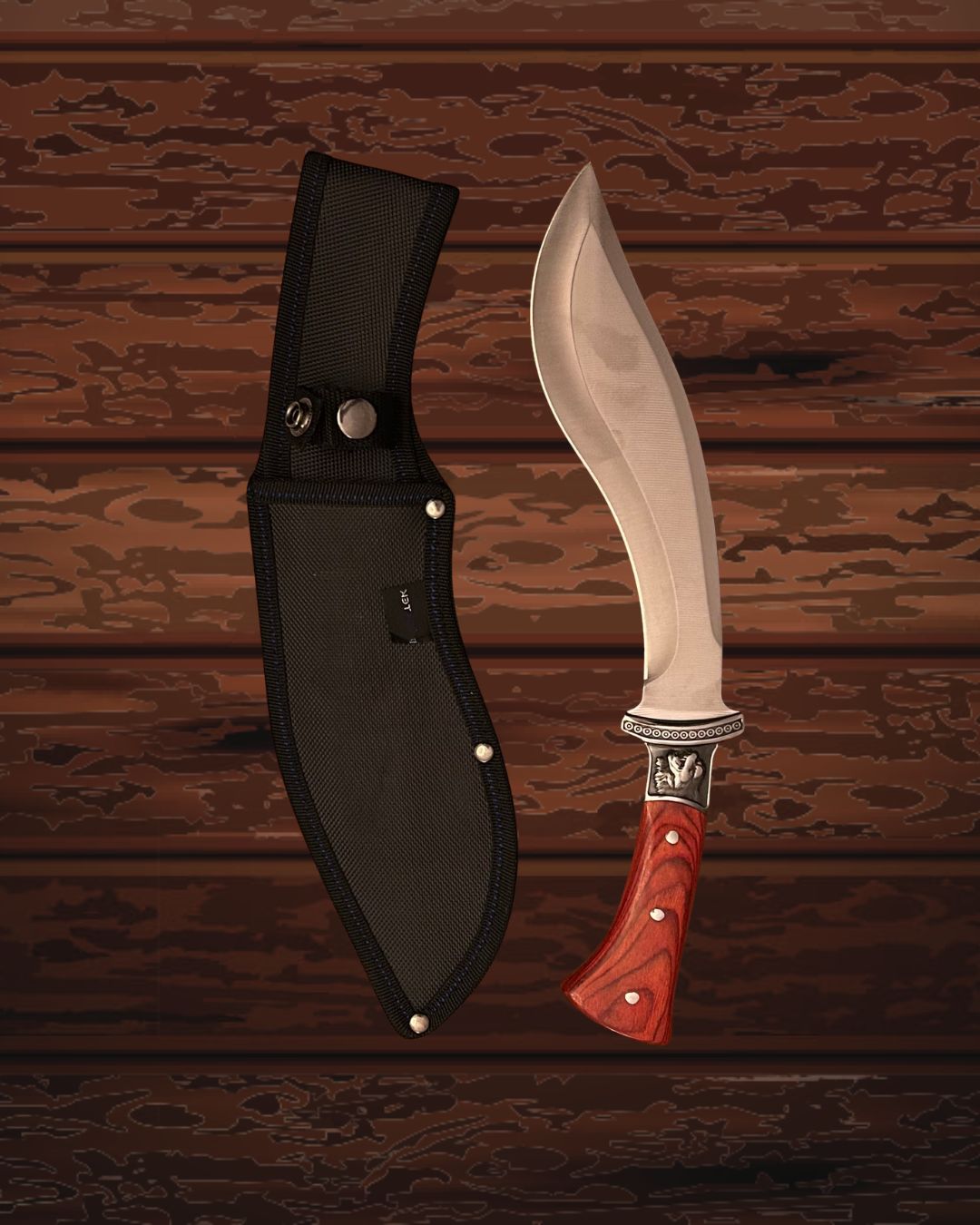 Faca Exótica RoyalKukri – Aço Inox Curvo com Cabo em Madeira Vermelha