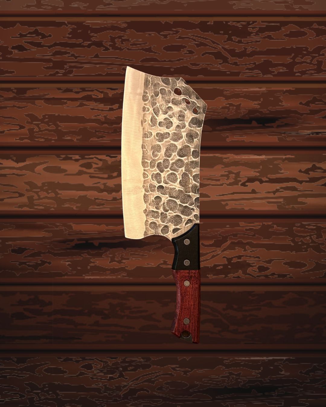 Cutelo Artesanal StoneHammer – Aço Inox Texturizado com Cabo de Madeira Nobre